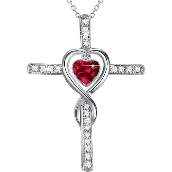 Sterling Silver July Birthstone Ruby Heart Infinity Necklace for Women - Elegant